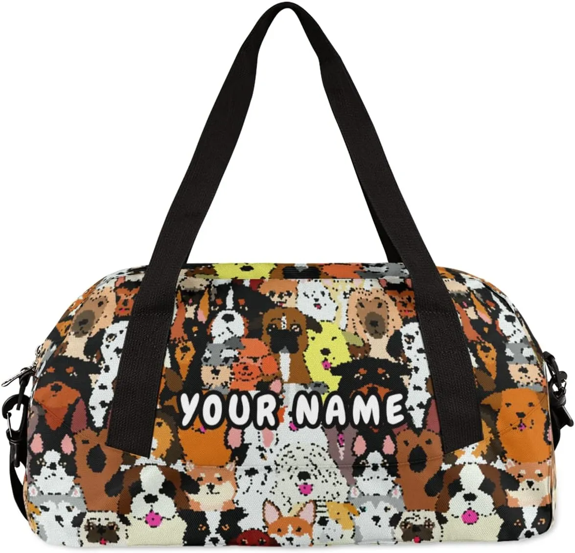 Doodle Dogs Colorful Personalized Kids Duffel Bag for Girls Boys, Dogs Debris Custom Dance Bag Overnight Small Duffel Bag Carry On Weekend Sports Travel Bag for School Practice Gymnastics Ballet