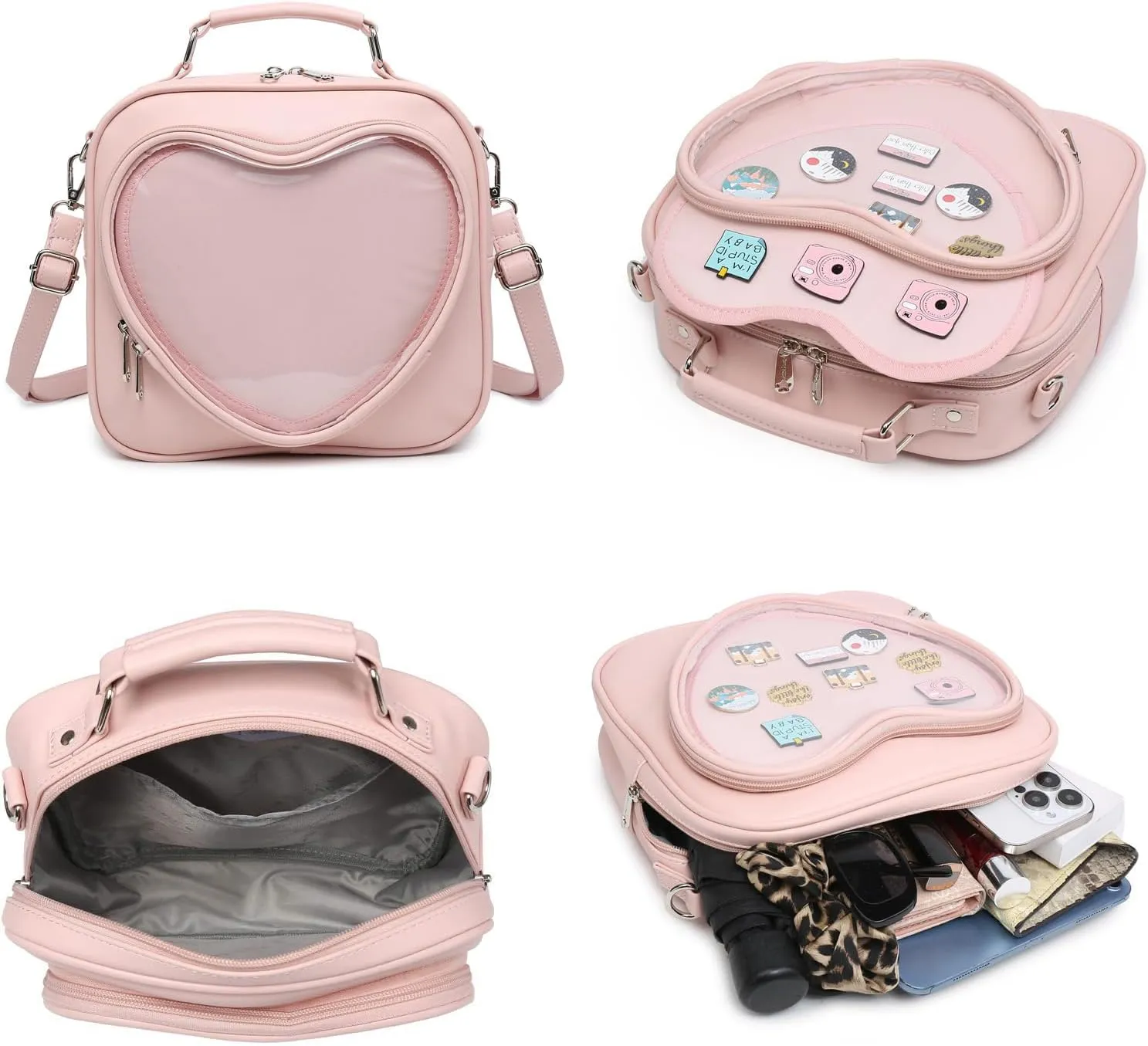 Dopamine Color Ita Bag Multi-Purpose Backpack Crossbody Satchel Heart Purse Kawaii Pin Display