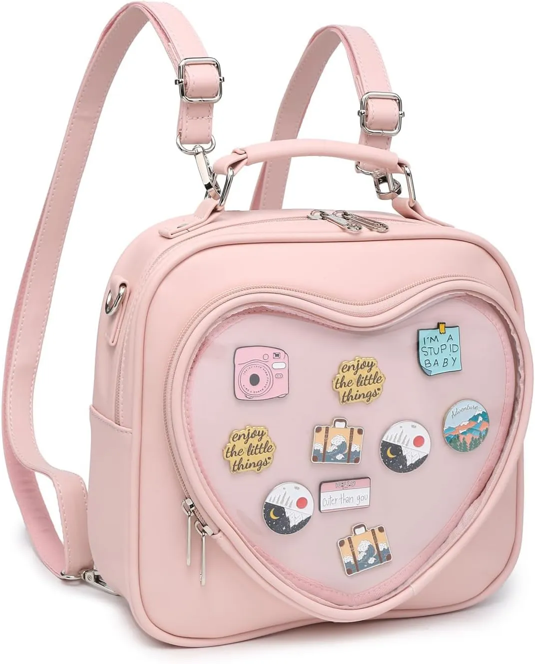 Dopamine Color Ita Bag Multi-Purpose Backpack Crossbody Satchel Heart Purse Kawaii Pin Display
