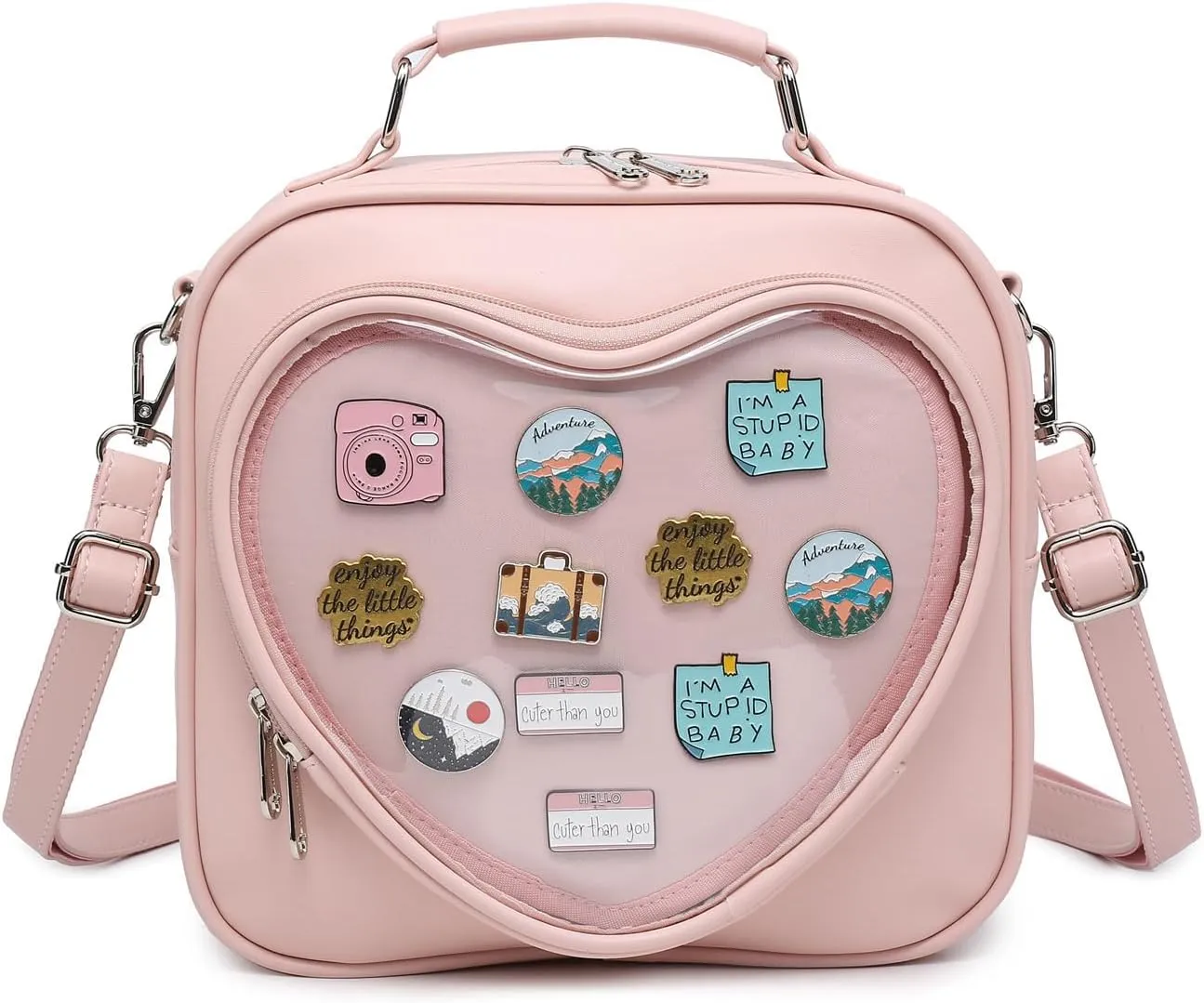 Dopamine Color Ita Bag Multi-Purpose Backpack Crossbody Satchel Heart Purse Kawaii Pin Display
