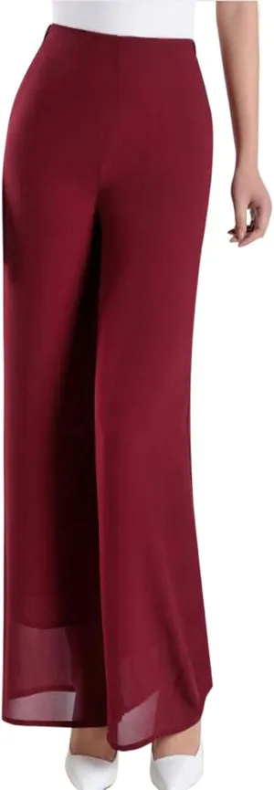 Double Plus Open Womens Chiffon High Waist Palazzo Dressy Pants Flare Elastic Waist Culottes Trousers Pant