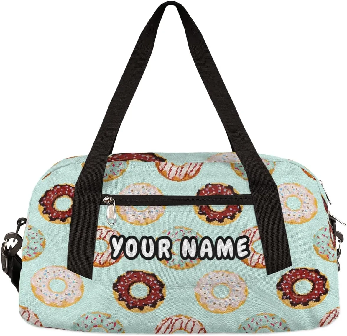 Doughnuts Personalized Kids Duffel Bag for Girls Boys, Donut Debris Custom Dance Bag Overnight Small Duffel Bag Carry On Weekend Sports Travel Bag for School Practice Gymnastics Ballet