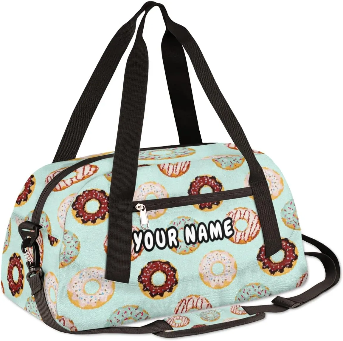 Doughnuts Personalized Kids Duffel Bag for Girls Boys, Donut Debris Custom Dance Bag Overnight Small Duffel Bag Carry On Weekend Sports Travel Bag for School Practice Gymnastics Ballet