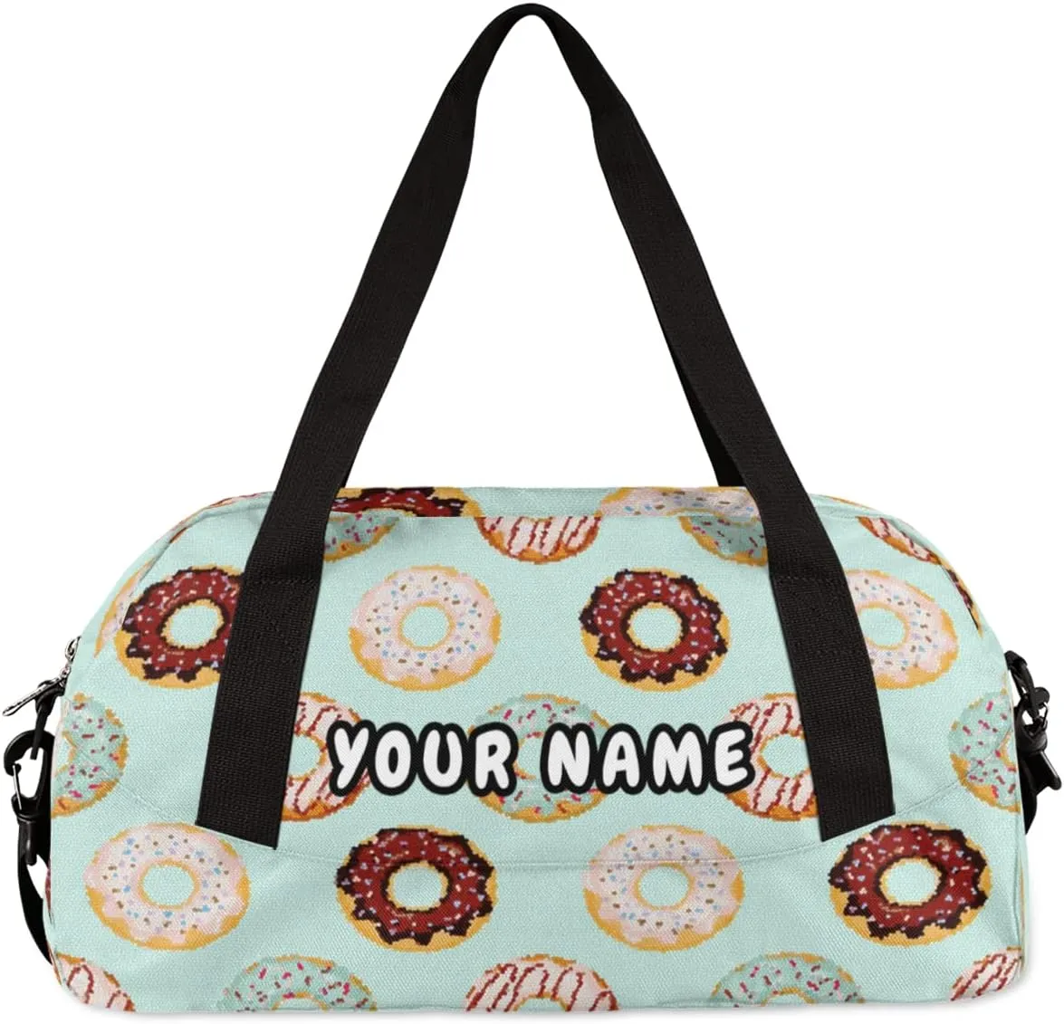 Doughnuts Personalized Kids Duffel Bag for Girls Boys, Donut Debris Custom Dance Bag Overnight Small Duffel Bag Carry On Weekend Sports Travel Bag for School Practice Gymnastics Ballet