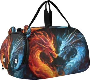 Dragon Kids Overnight Sports Duffel Bags with Shoe Compartment & Wet Pocket Travel Sport Gym Bag for Girls Boys