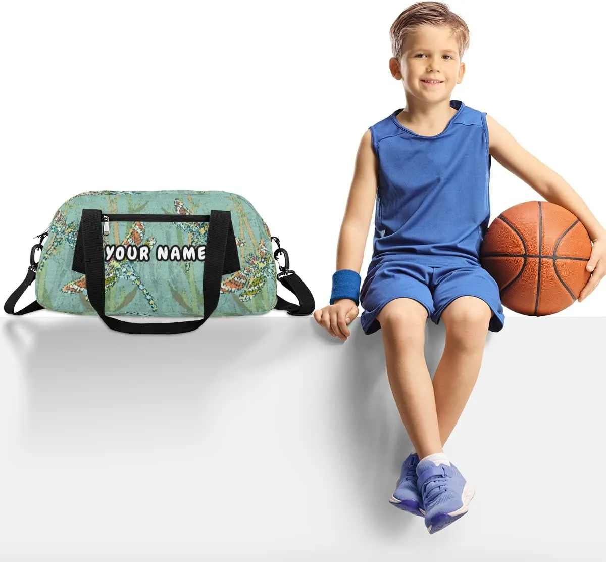Dragonflys Personalized Kids Duffel Bag for Girls Boys, Dragonfly Debris Custom Dance Bag Overnight Small Duffel Bag Carry On Weekend Sports Travel Bag for School Practice Gymnastics Ballet