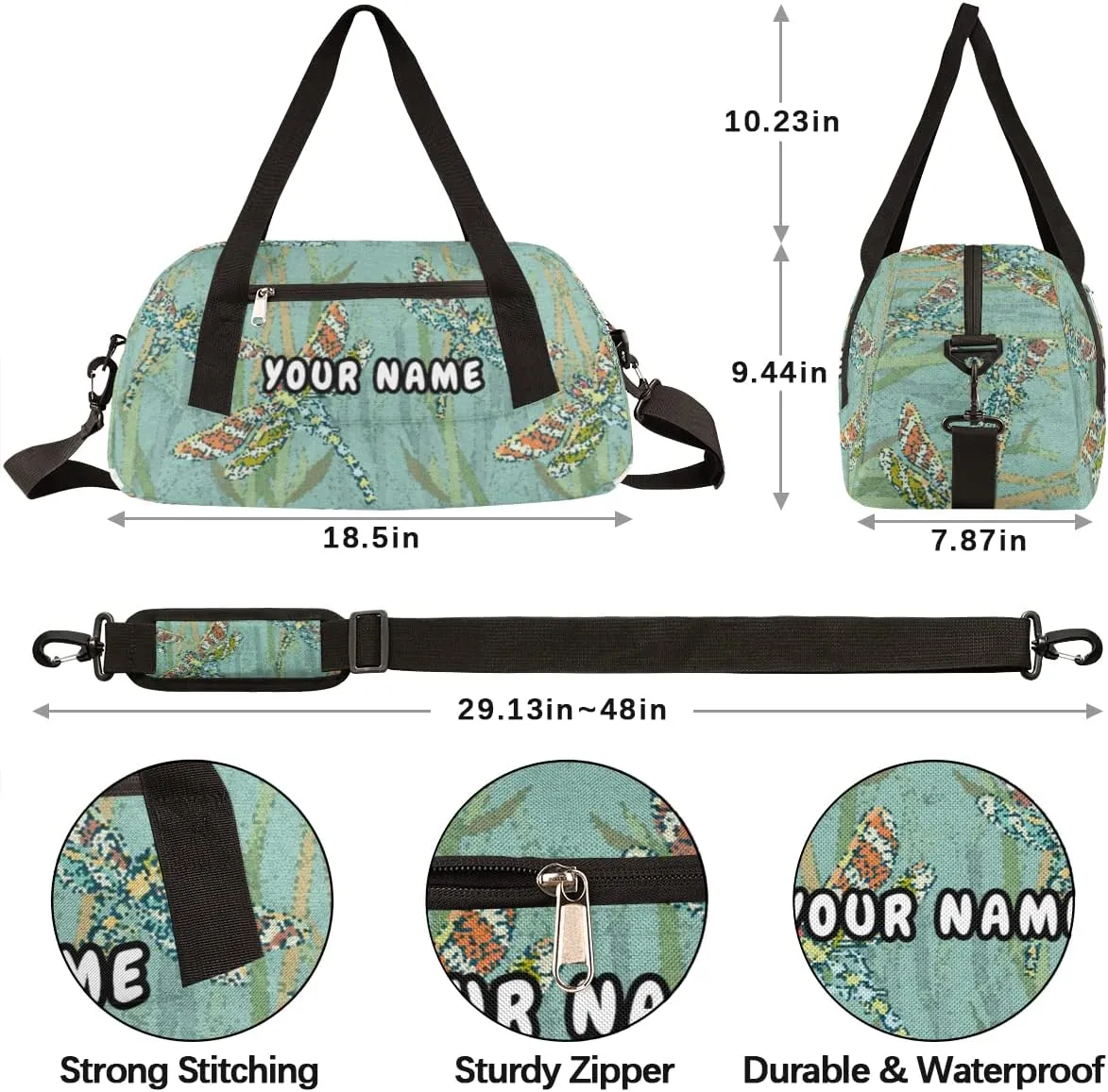 Dragonflys Personalized Kids Duffel Bag for Girls Boys, Dragonfly Debris Custom Dance Bag Overnight Small Duffel Bag Carry On Weekend Sports Travel Bag for School Practice Gymnastics Ballet