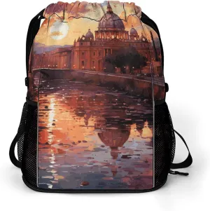 Drawstring Backpack for Women Rome Sunset Travel Backpack for Men Drawstring Bag Zipper Pocket Sport Bag