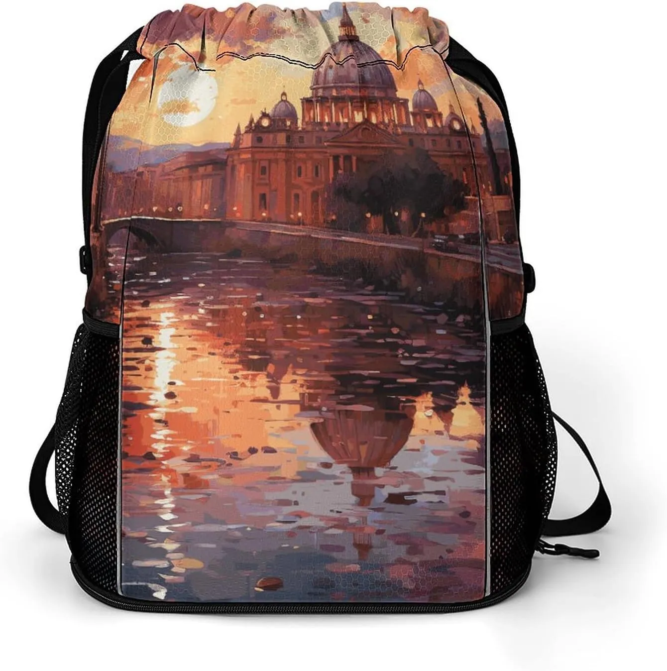 Drawstring Backpack for Women Rome Sunset Travel Backpack for Men Drawstring Bag Zipper Pocket Sport Bag
