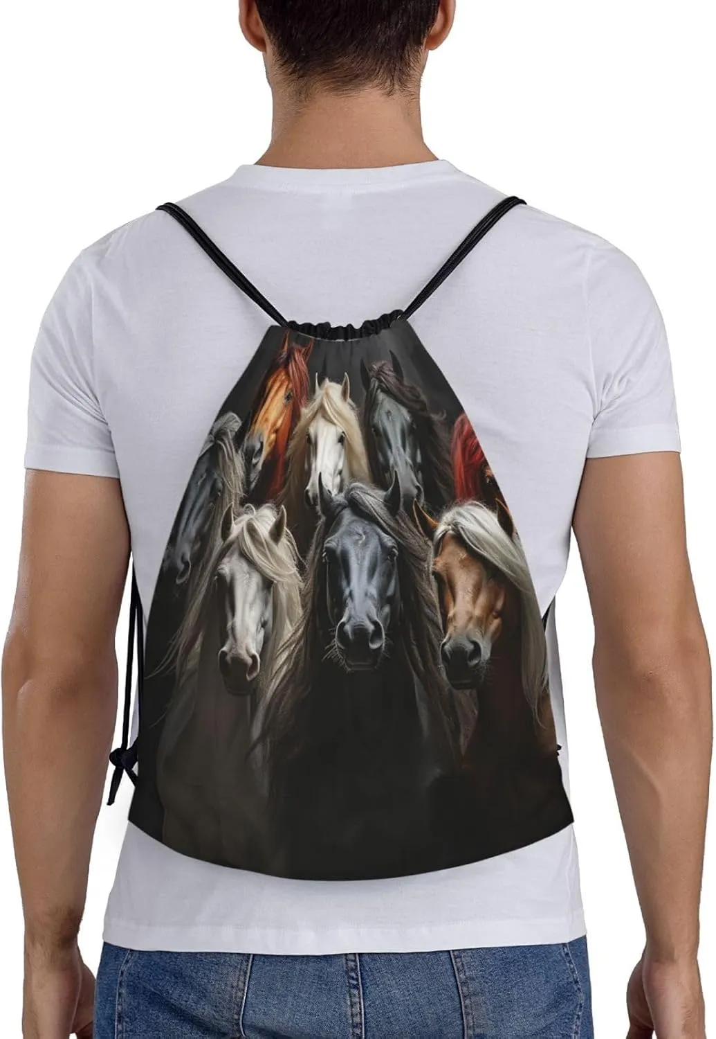 Drawstring Backpack Gym Bag Cinch Bag Foldable Draw String Back Bag Different Horses Drawstring Bags for Travel