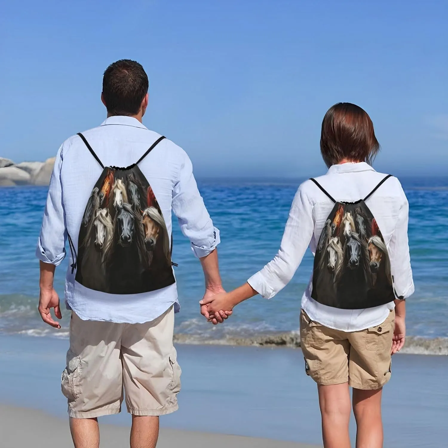 Drawstring Backpack Gym Bag Cinch Bag Foldable Draw String Back Bag Different Horses Drawstring Bags for Travel