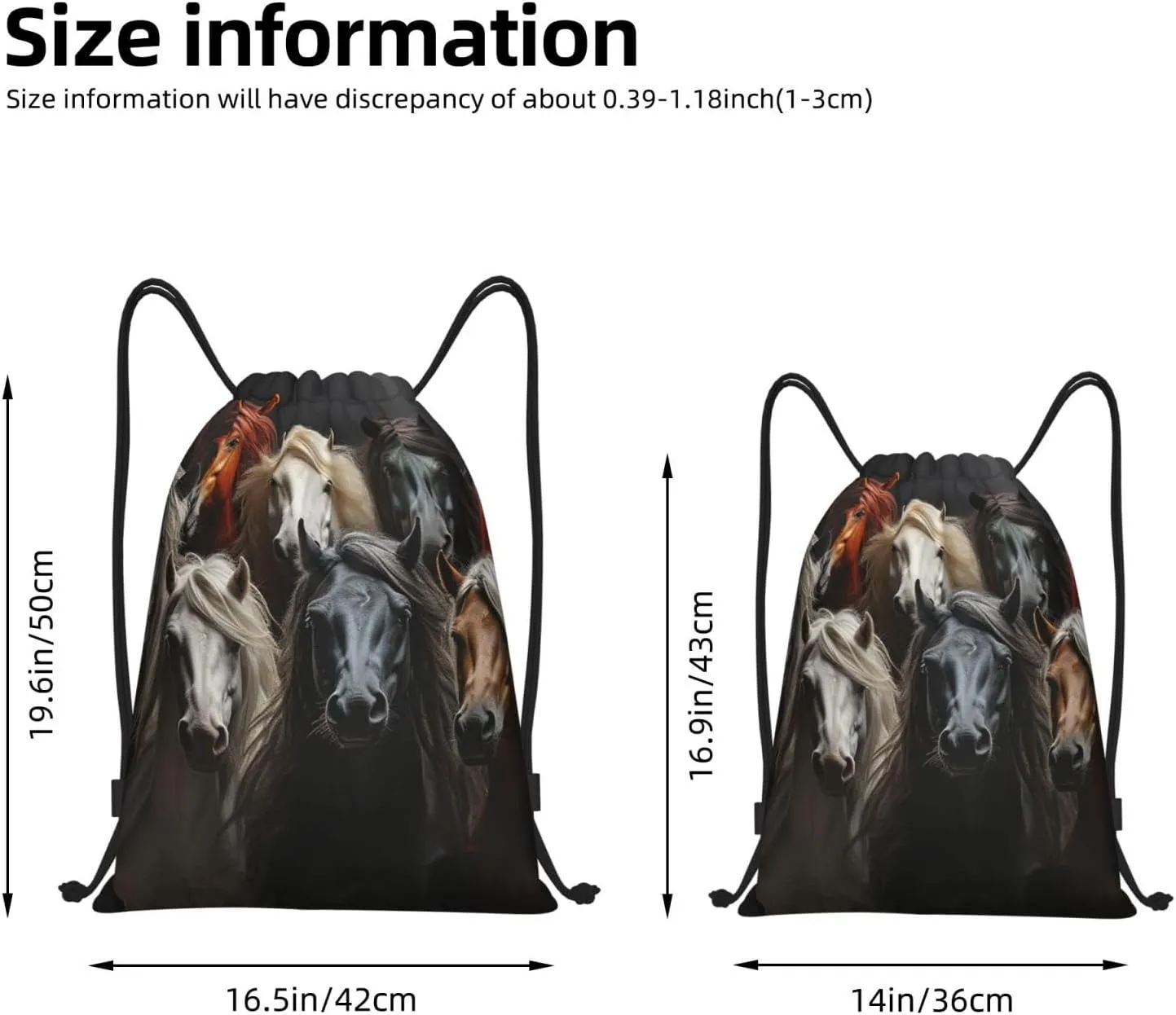 Drawstring Backpack Gym Bag Cinch Bag Foldable Draw String Back Bag Different Horses Drawstring Bags for Travel