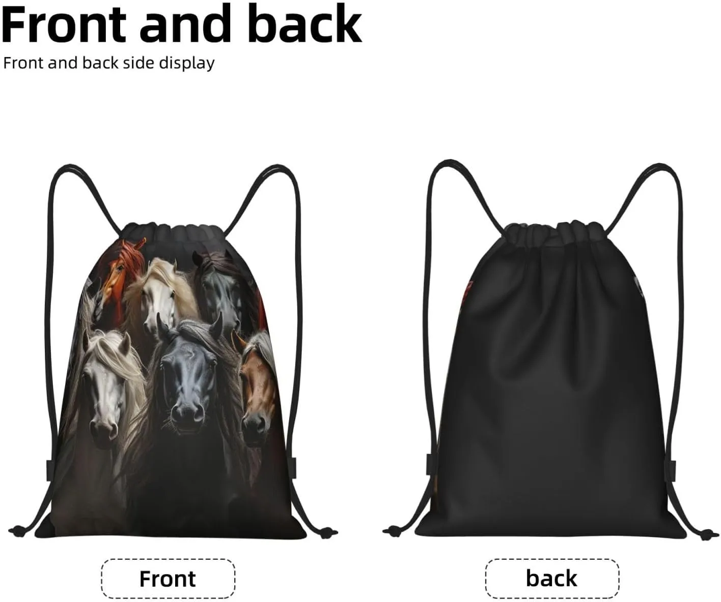 Drawstring Backpack Gym Bag Cinch Bag Foldable Draw String Back Bag Different Horses Drawstring Bags for Travel