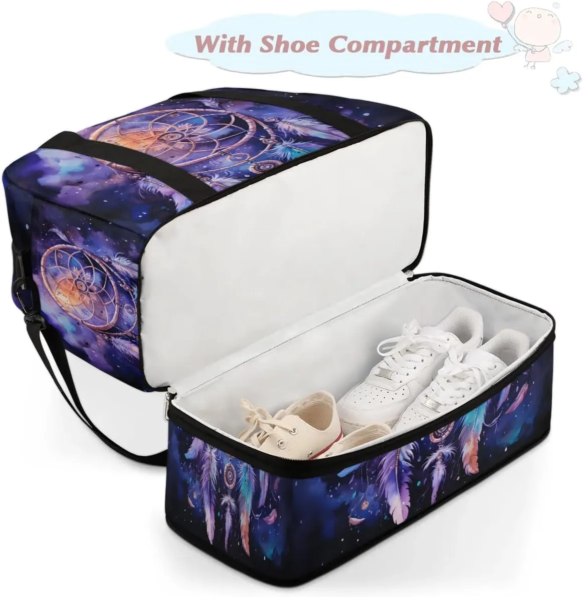 DreamCatcher Boho Pattern Travel Duffle Bag, Collapsible Travel Bag Sports Gym Bag With Shoes Compartment Weekender Bag Overnight Bag For Women Men