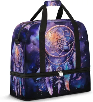 DreamCatcher Boho Pattern Travel Duffle Bag, Collapsible Travel Bag Sports Gym Bag With Shoes Compartment Weekender Bag Overnight Bag For Women Men