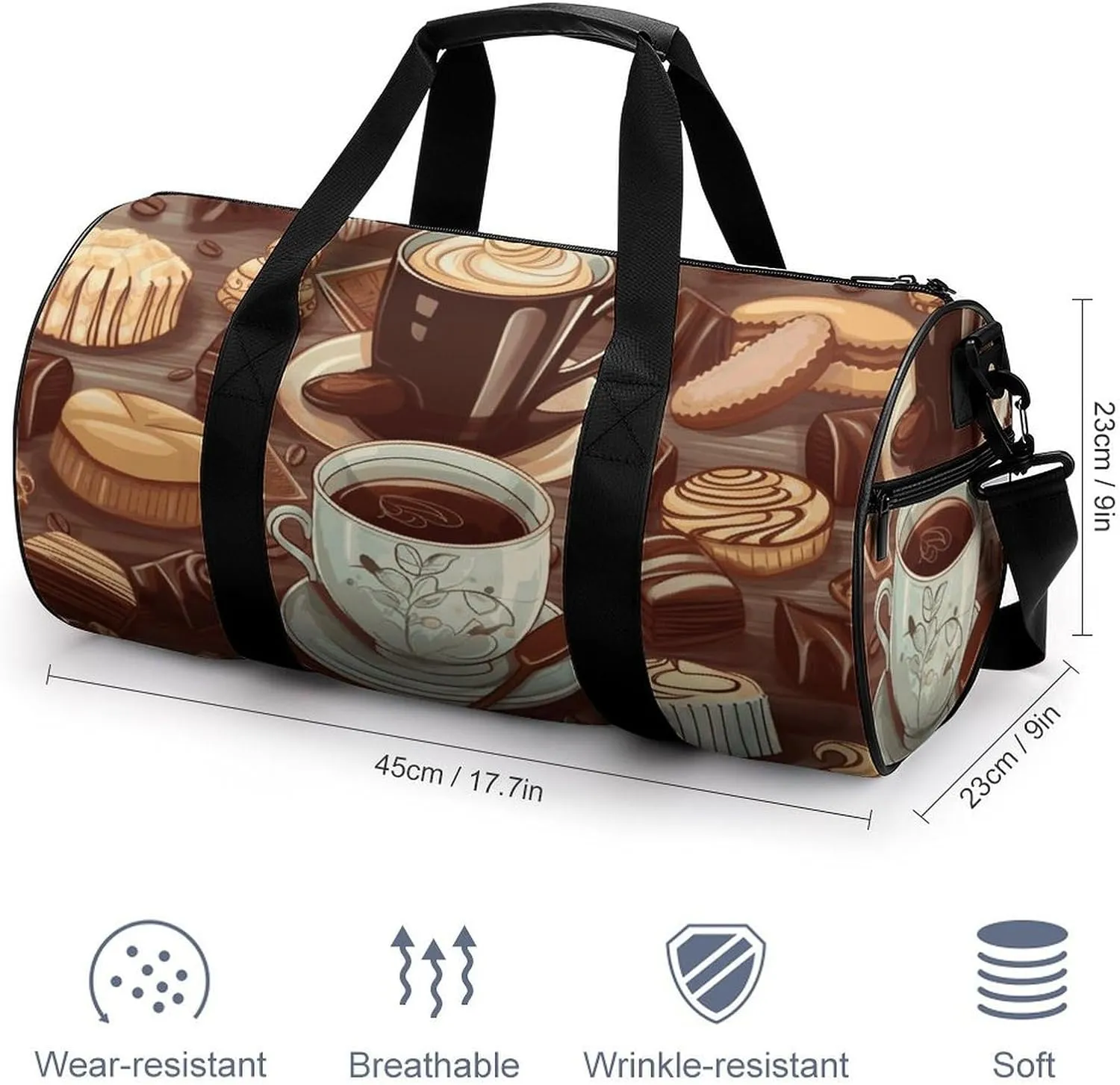 Duffel Bag for Men Women Gym Bag Coffee And Sweets Sugar Chocolate Travel Duffel Bag Waterproof Overnight Bag for Sports Workout