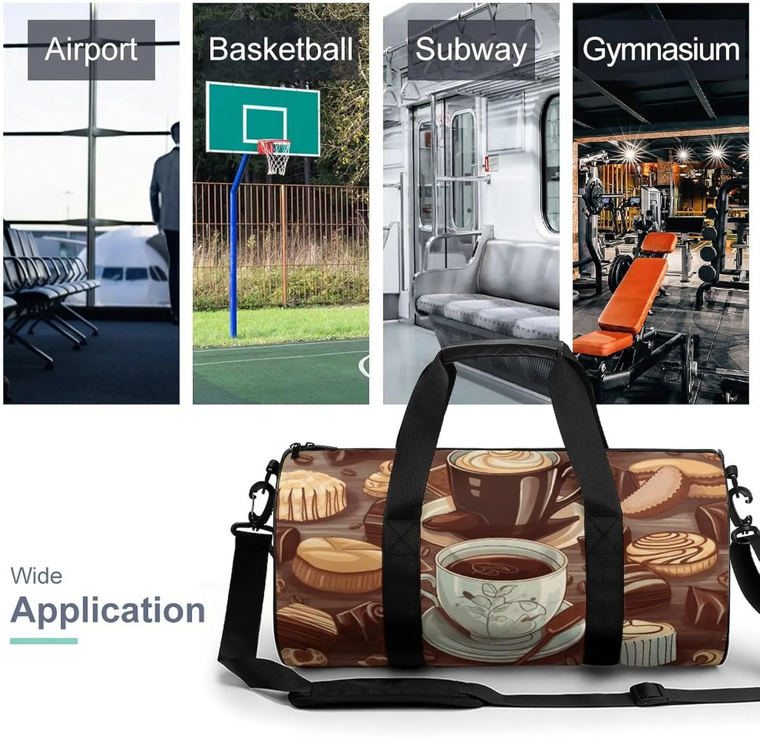 Duffel Bag for Men Women Gym Bag Coffee And Sweets Sugar Chocolate Travel Duffel Bag Waterproof Overnight Bag for Sports Workout