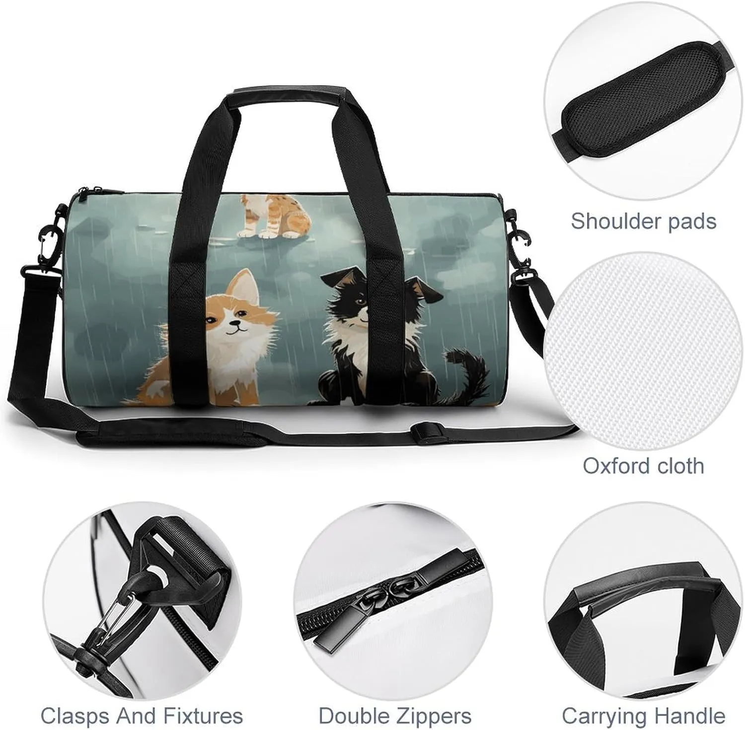 Duffel Bag for Men Women Gym Bag Rain Cat And Dog Travel Duffel Bag Waterproof Overnight Bag for Sports Workout