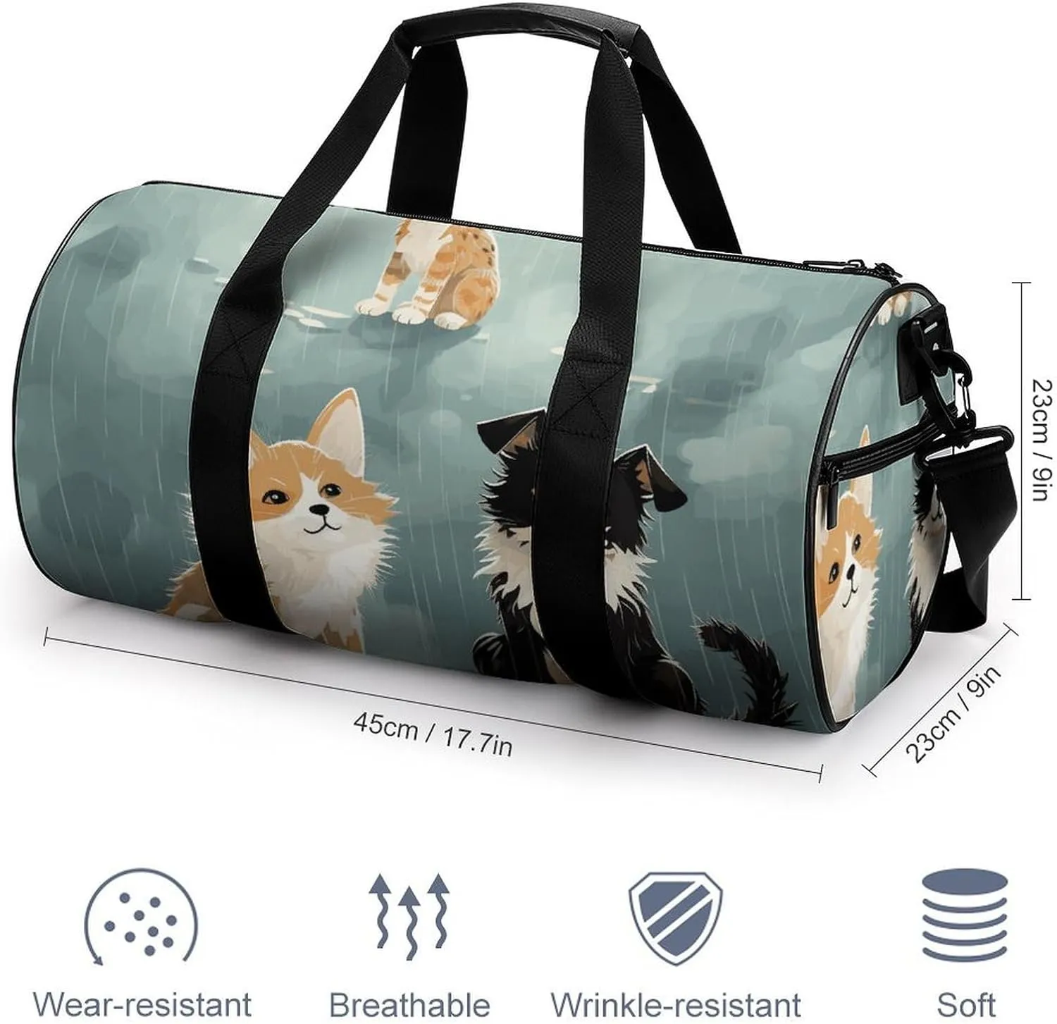Duffel Bag for Men Women Gym Bag Rain Cat And Dog Travel Duffel Bag Waterproof Overnight Bag for Sports Workout