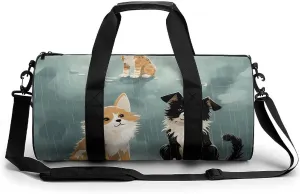 Duffel Bag for Men Women Gym Bag Rain Cat And Dog Travel Duffel Bag Waterproof Overnight Bag for Sports Workout
