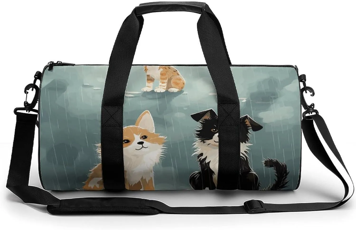 Duffel Bag for Men Women Gym Bag Rain Cat And Dog Travel Duffel Bag Waterproof Overnight Bag for Sports Workout