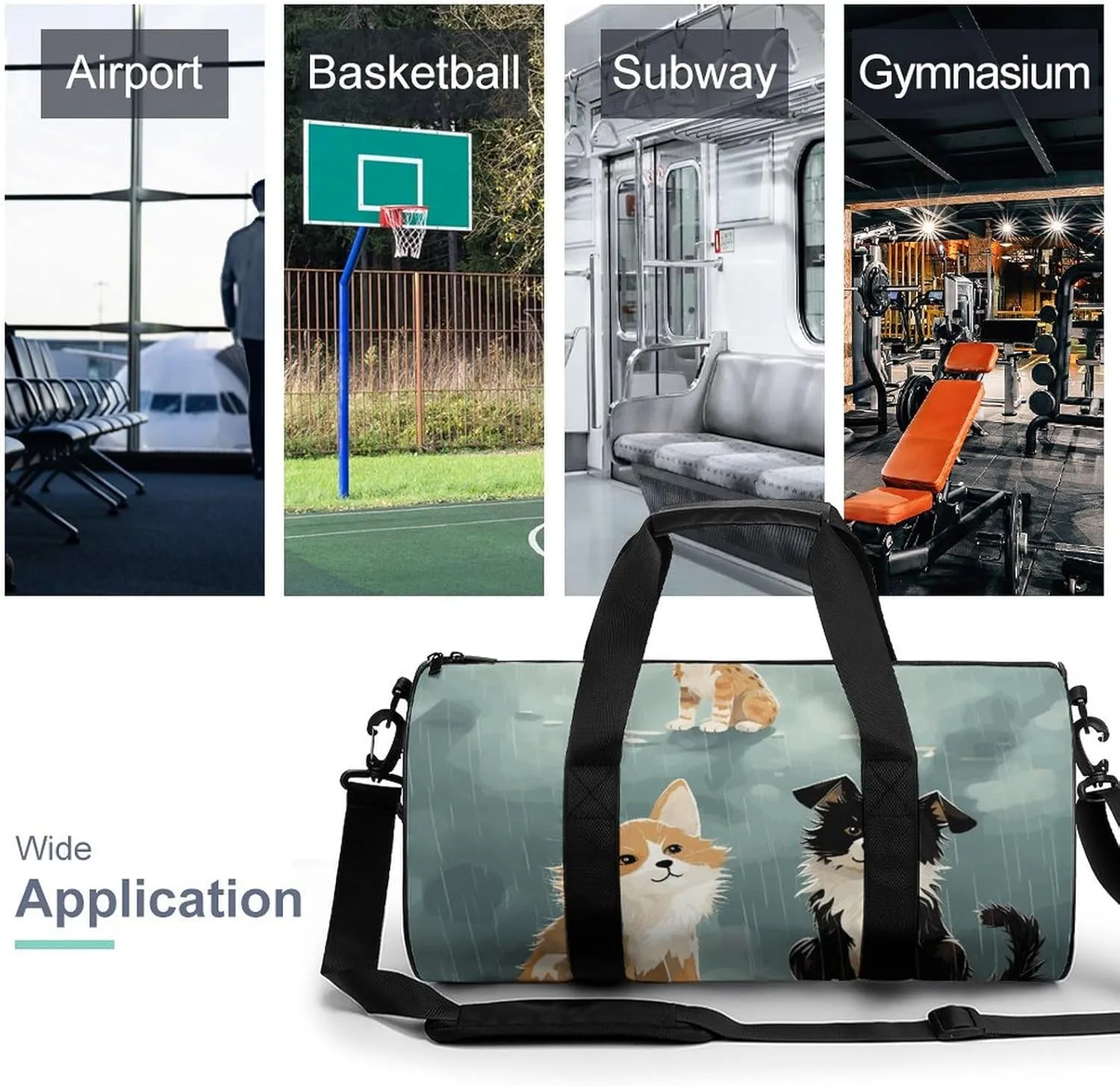 Duffel Bag for Men Women Gym Bag Rain Cat And Dog Travel Duffel Bag Waterproof Overnight Bag for Sports Workout