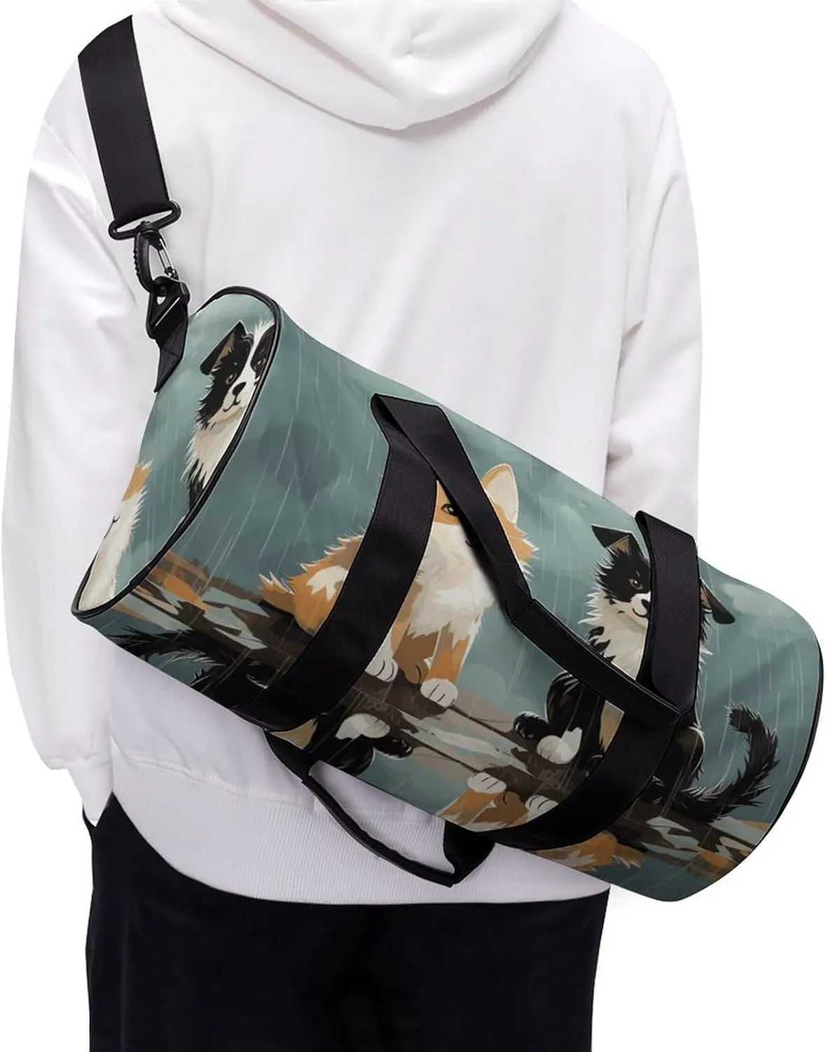 Duffel Bag for Men Women Gym Bag Rain Cat And Dog Travel Duffel Bag Waterproof Overnight Bag for Sports Workout