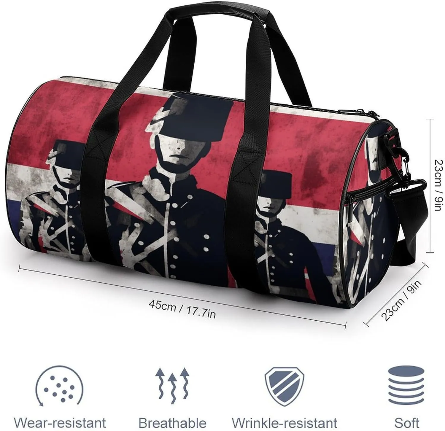 Duffel Bag for Men Women Gym Bag Soldier in Front of American Flag Travel Duffel Bag Waterproof Overnight Bag for Sports Workout