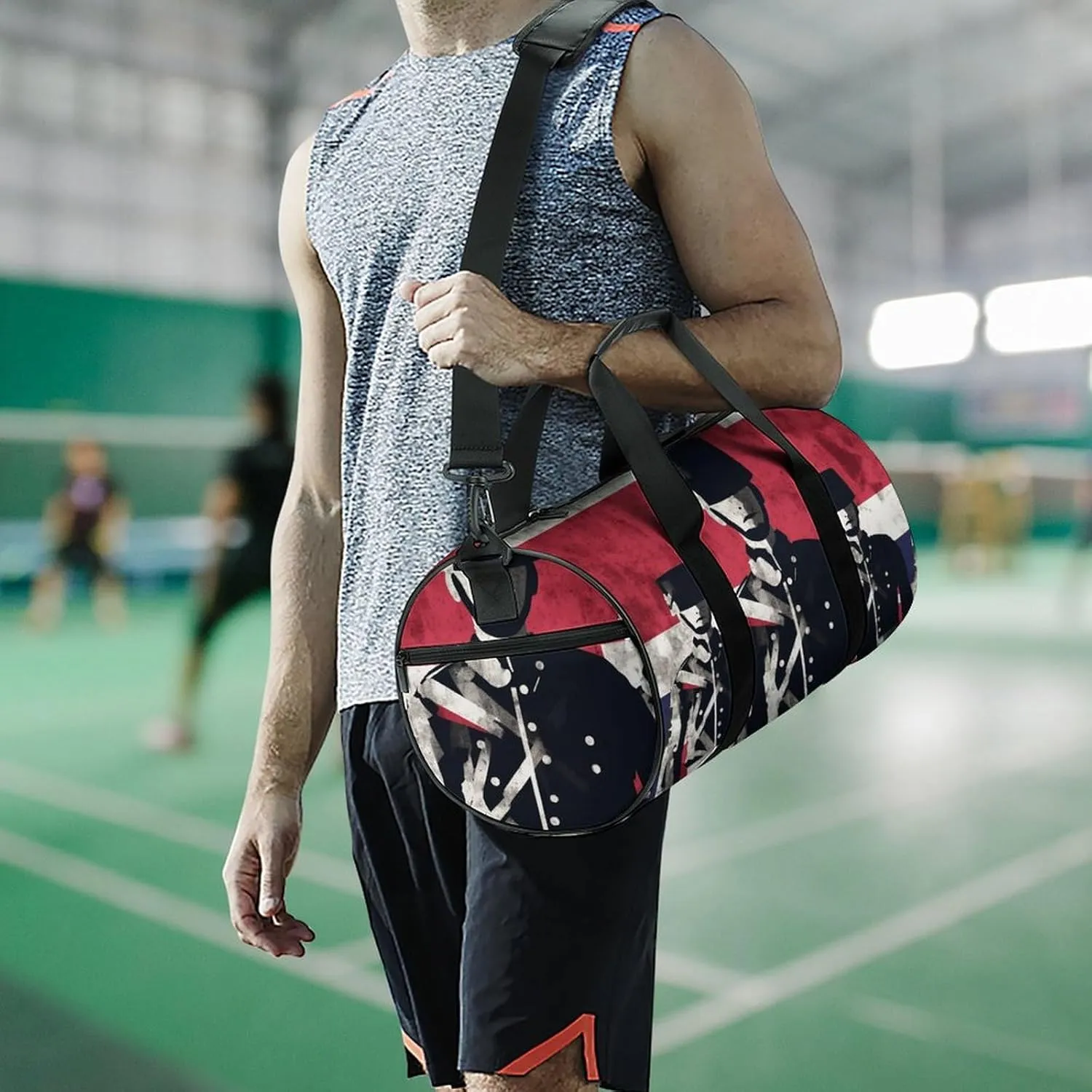 Duffel Bag for Men Women Gym Bag Soldier in Front of American Flag Travel Duffel Bag Waterproof Overnight Bag for Sports Workout