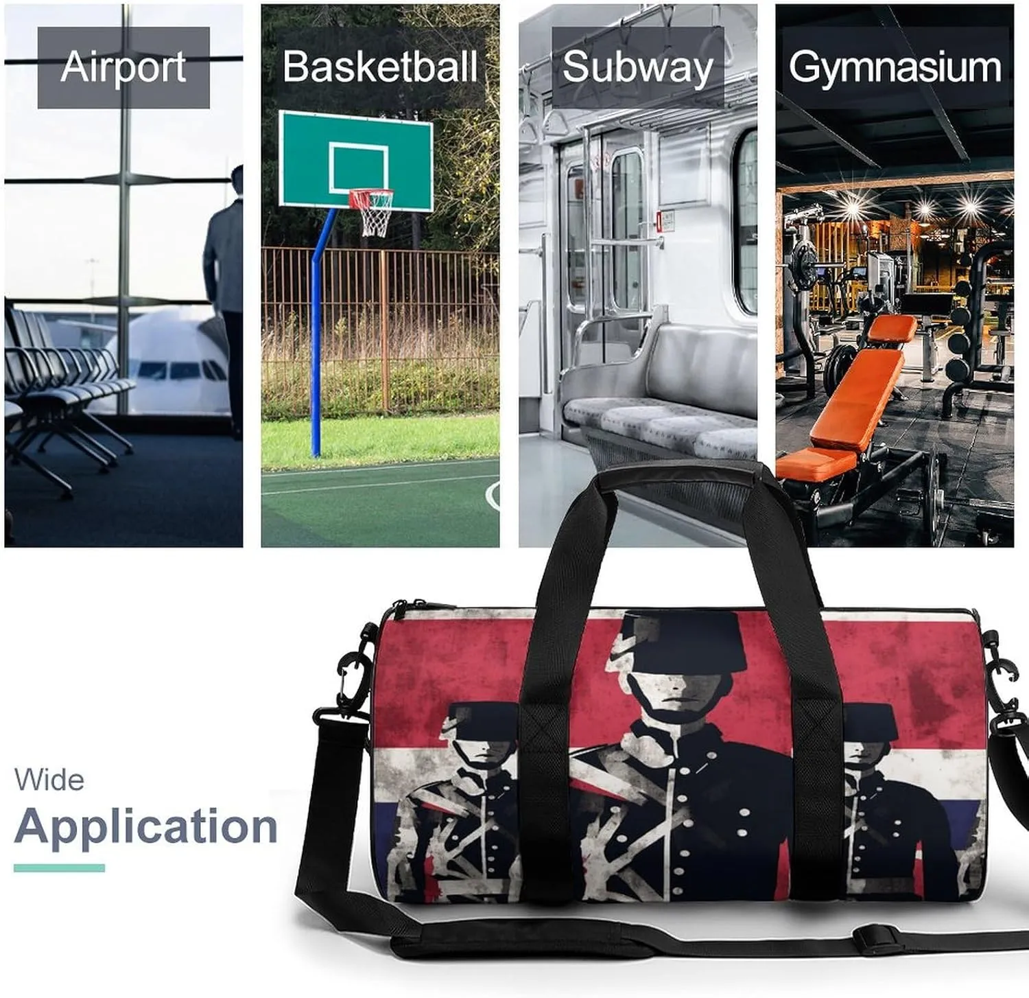 Duffel Bag for Men Women Gym Bag Soldier in Front of American Flag Travel Duffel Bag Waterproof Overnight Bag for Sports Workout