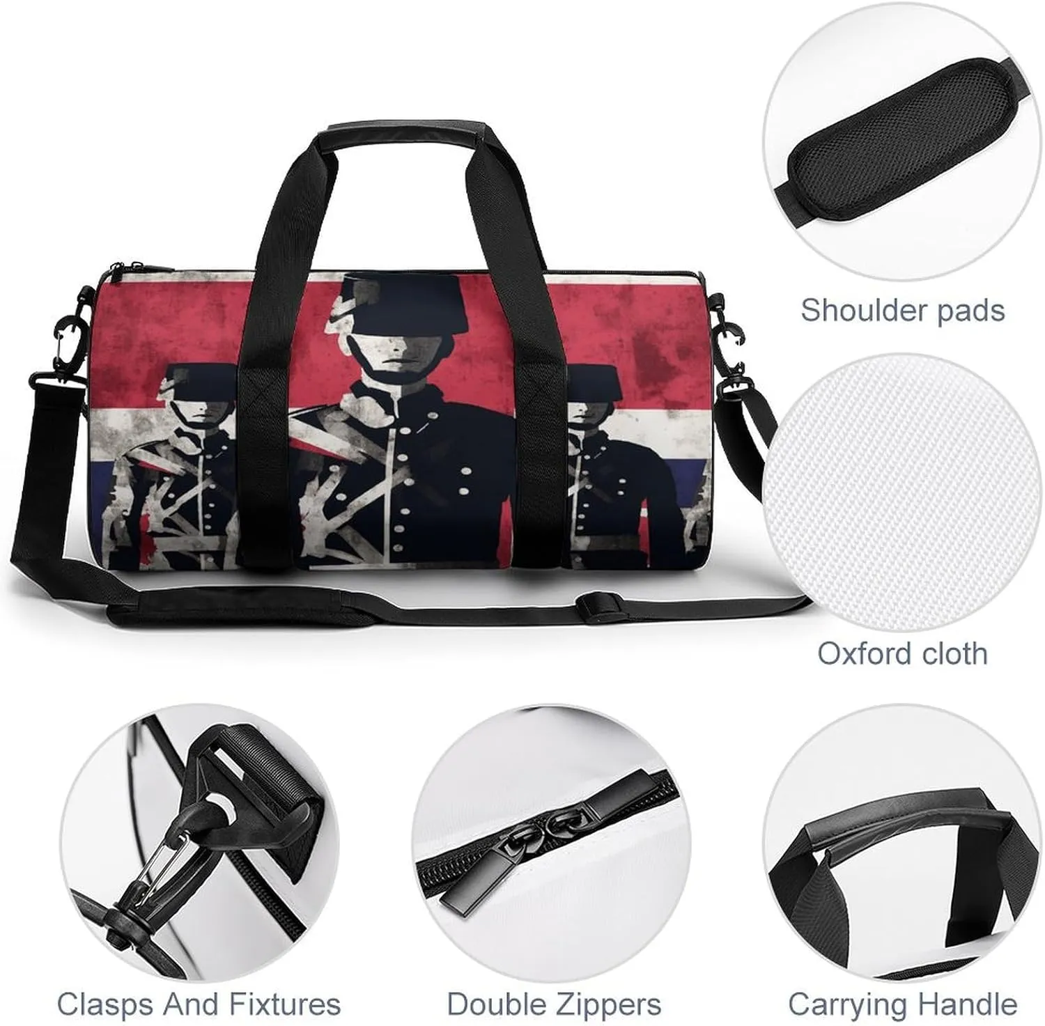Duffel Bag for Men Women Gym Bag Soldier in Front of American Flag Travel Duffel Bag Waterproof Overnight Bag for Sports Workout