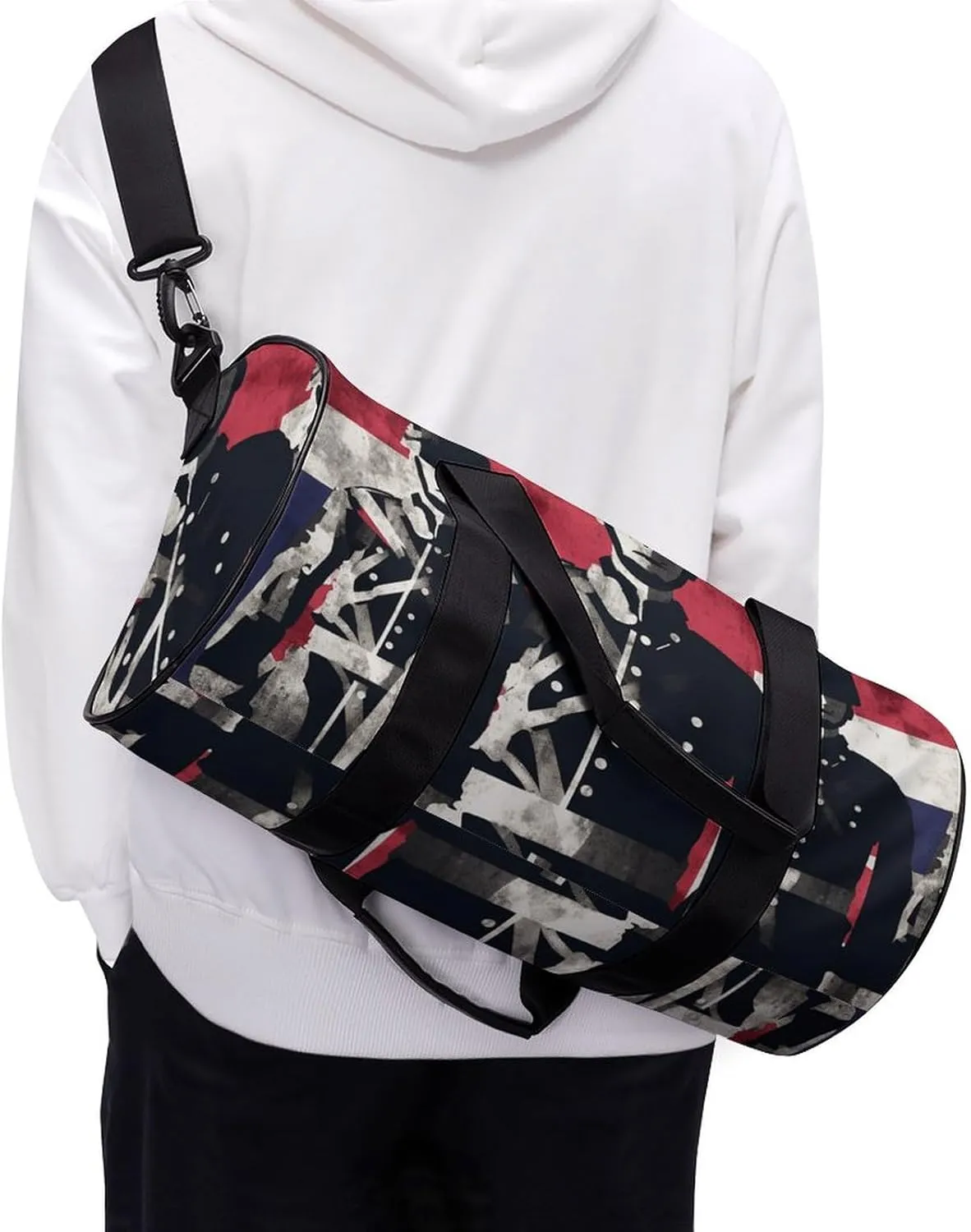 Duffel Bag for Men Women Gym Bag Soldier in Front of American Flag Travel Duffel Bag Waterproof Overnight Bag for Sports Workout
