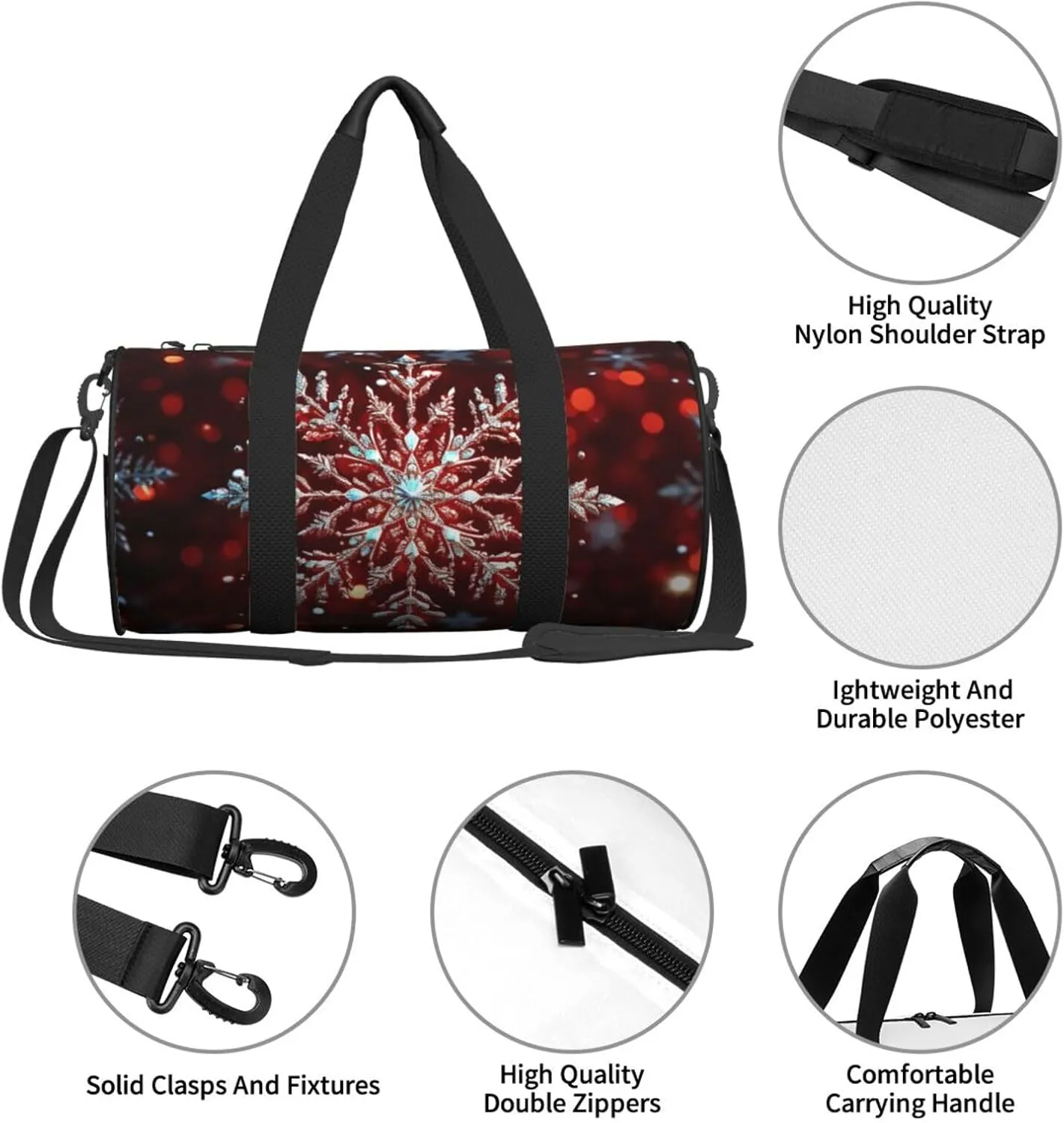 Duffel Bag for Men Women Small Gym Bag Christmas snowflake Travel Duffel Bag Waterproof Overnight Bag for Sports Workout