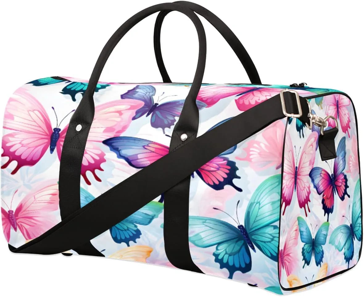 Duffel Bags Flock of Butterflies Large Tote Bag Butterfly Overnight Travel Bags for Women Men Lightweight Duffel Bag Adjustable Strap Carry On Bag Waterproof Gym Travel Bag