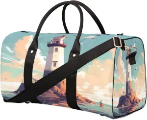 Duffel Bags Lighthouse Large Tote Bag Seagull Overnight Travel Bags for Women Men Lightweight Duffel Bag Adjustable Strap Carry On Bag Waterproof Gym Travel Bag
