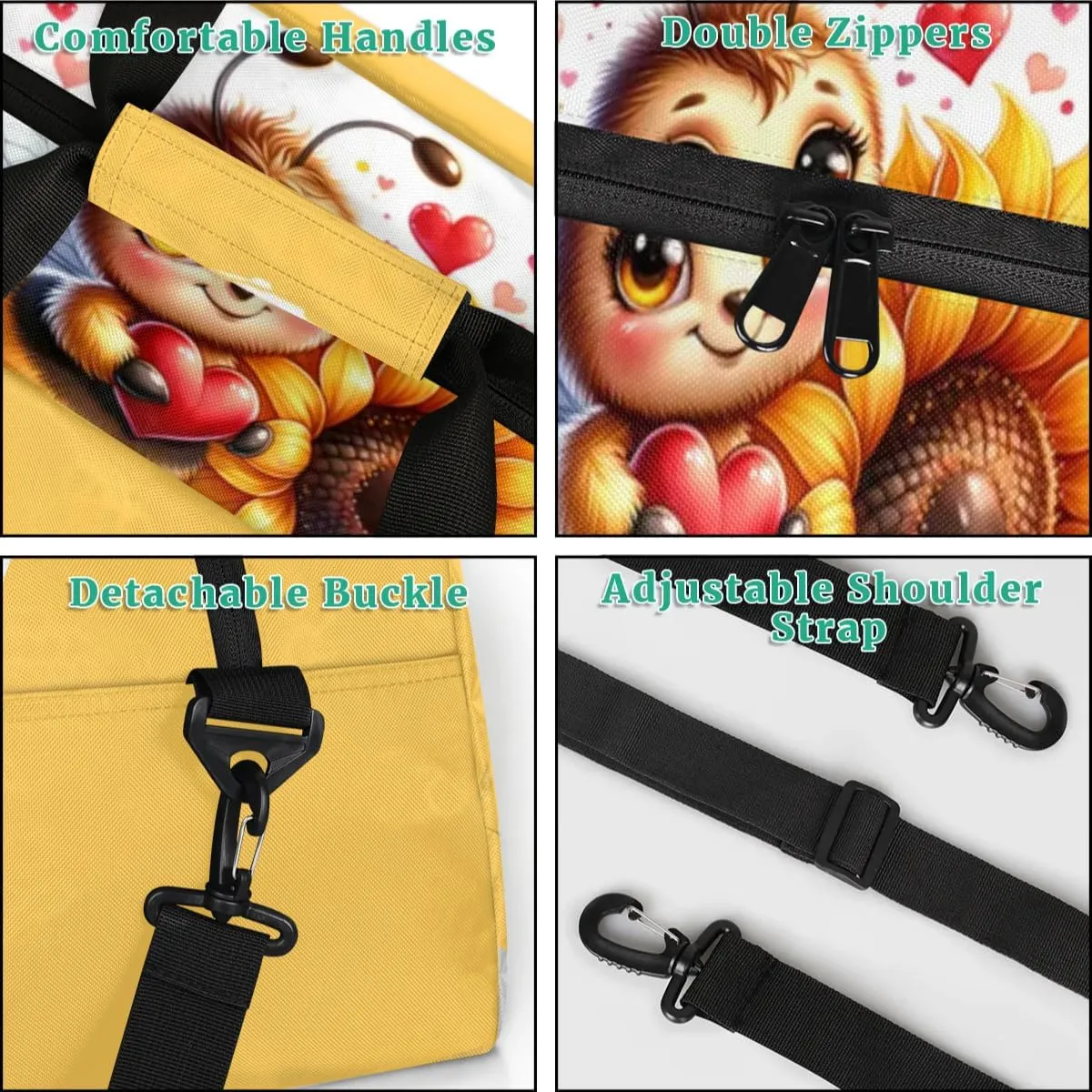 Duffle Bag Bee Sunflower Flower Love PersonalizedGym Bag Travel Bag Luggage Bag Waterproof Lightweight Sports for Dance Gymnastics Cheers Soccer Wrestling Hospital, for Weekender Overnight