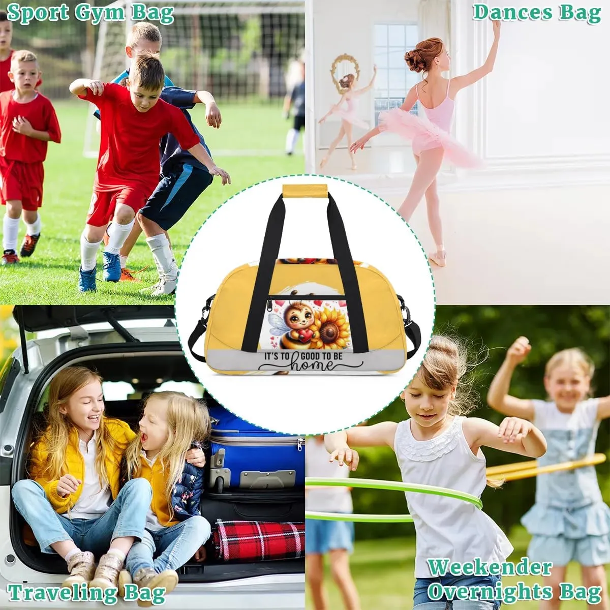 Duffle Bag Bee Sunflower Flower Love PersonalizedGym Bag Travel Bag Luggage Bag Waterproof Lightweight Sports for Dance Gymnastics Cheers Soccer Wrestling Hospital, for Weekender Overnight