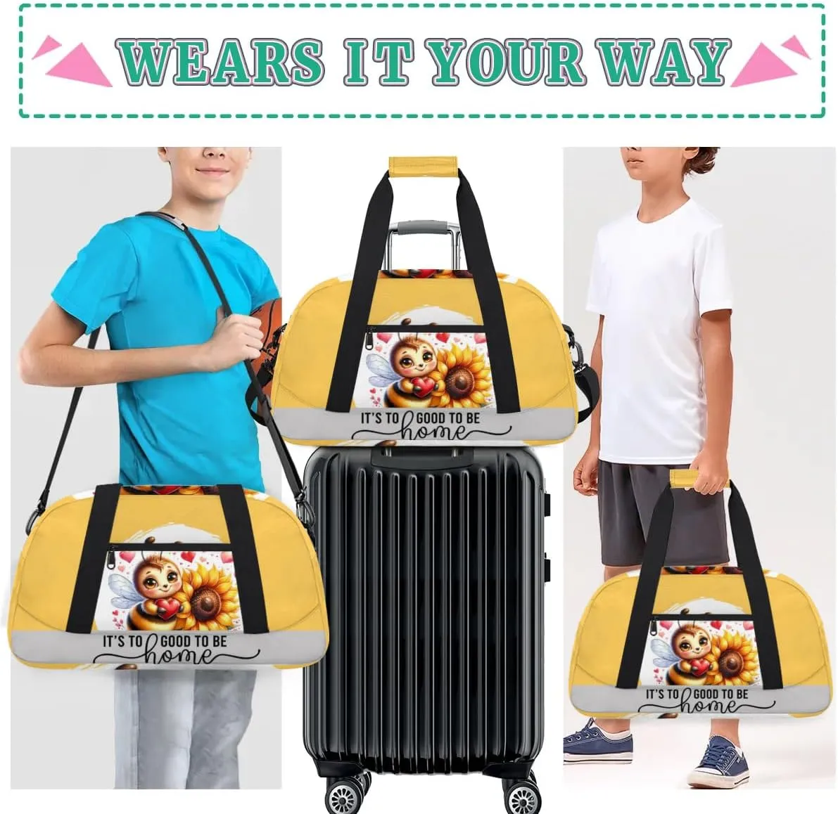 Duffle Bag Bee Sunflower Flower Love PersonalizedGym Bag Travel Bag Luggage Bag Waterproof Lightweight Sports for Dance Gymnastics Cheers Soccer Wrestling Hospital, for Weekender Overnight