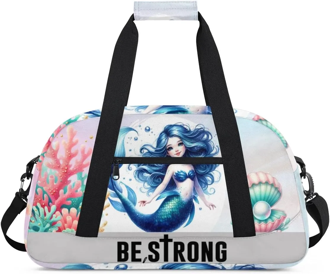 Duffle Bag Cute Mermaid Sea Coral Shells PersonalizedGym Bag Travel Bag Luggage Bag Waterproof Lightweight Sports for Dance Gymnastics Cheers Soccer Wrestling Hospital, for Weekender Overnight