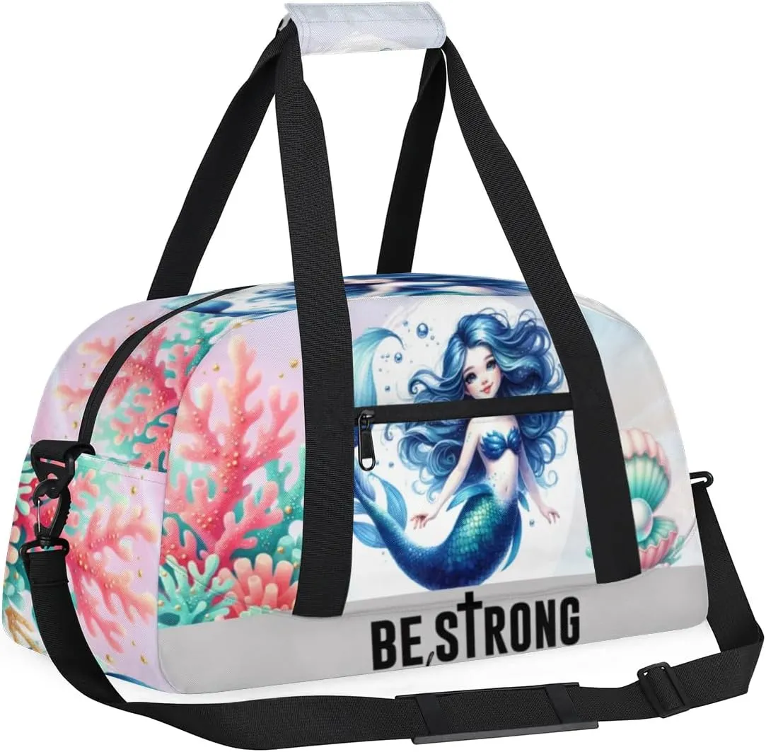 Duffle Bag Cute Mermaid Sea Coral Shells PersonalizedGym Bag Travel Bag Luggage Bag Waterproof Lightweight Sports for Dance Gymnastics Cheers Soccer Wrestling Hospital, for Weekender Overnight