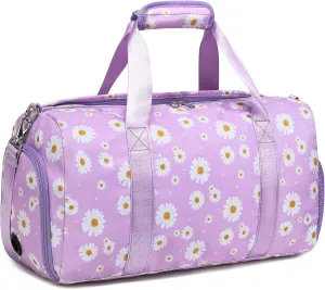 Duffle Bag for Girls, Purple Daisy Dance Sports Gym Ballet Bag with Wet & Shoe Compartments, Overnight Sleepover Weekender Carry On Travel Bag with Trolley Sleeve for Girls Women