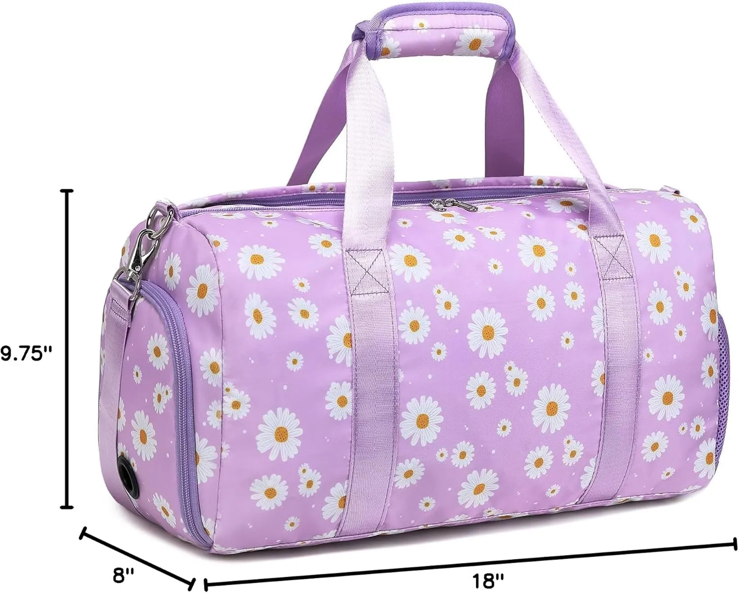 Duffle Bag for Girls, Purple Daisy Dance Sports Gym Ballet Bag with Wet & Shoe Compartments, Overnight Sleepover Weekender Carry On Travel Bag with Trolley Sleeve for Girls Women