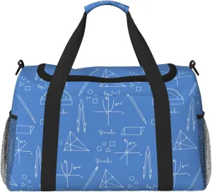Duffle Bag for Travel, blue Math Print ruler Weekender Overnight Duffel Bag, Carry On Bag Gym Bag for Women Men, Personal Item Travel Bag