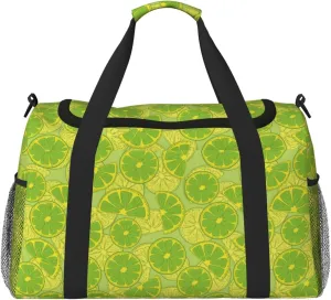 Duffle Bag for Travel, Cute Limes Kelly Green Weekender Overnight Duffel Bag, Carry On Bag Gym Bag for Women Men, Personal Item Travel Bag
