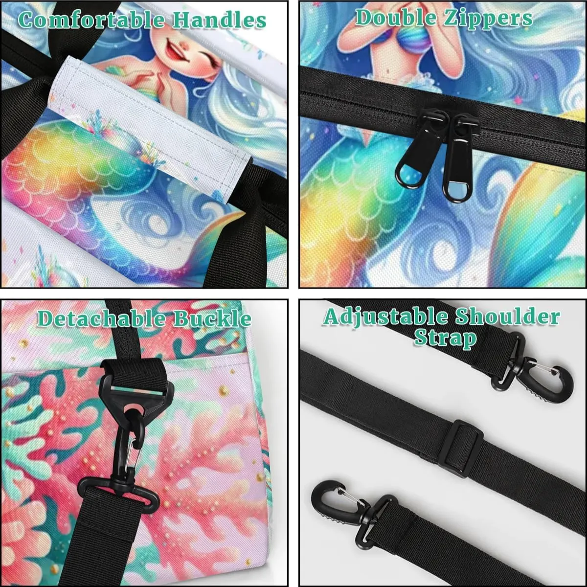 Duffle Bag Mermaid Shell Butterfly Coral PersonalizedGym Bag Travel Bag Luggage Bag Waterproof Lightweight Sports for Dance Gymnastics Cheers Soccer Wrestling Hospital, for Weekender Overnight