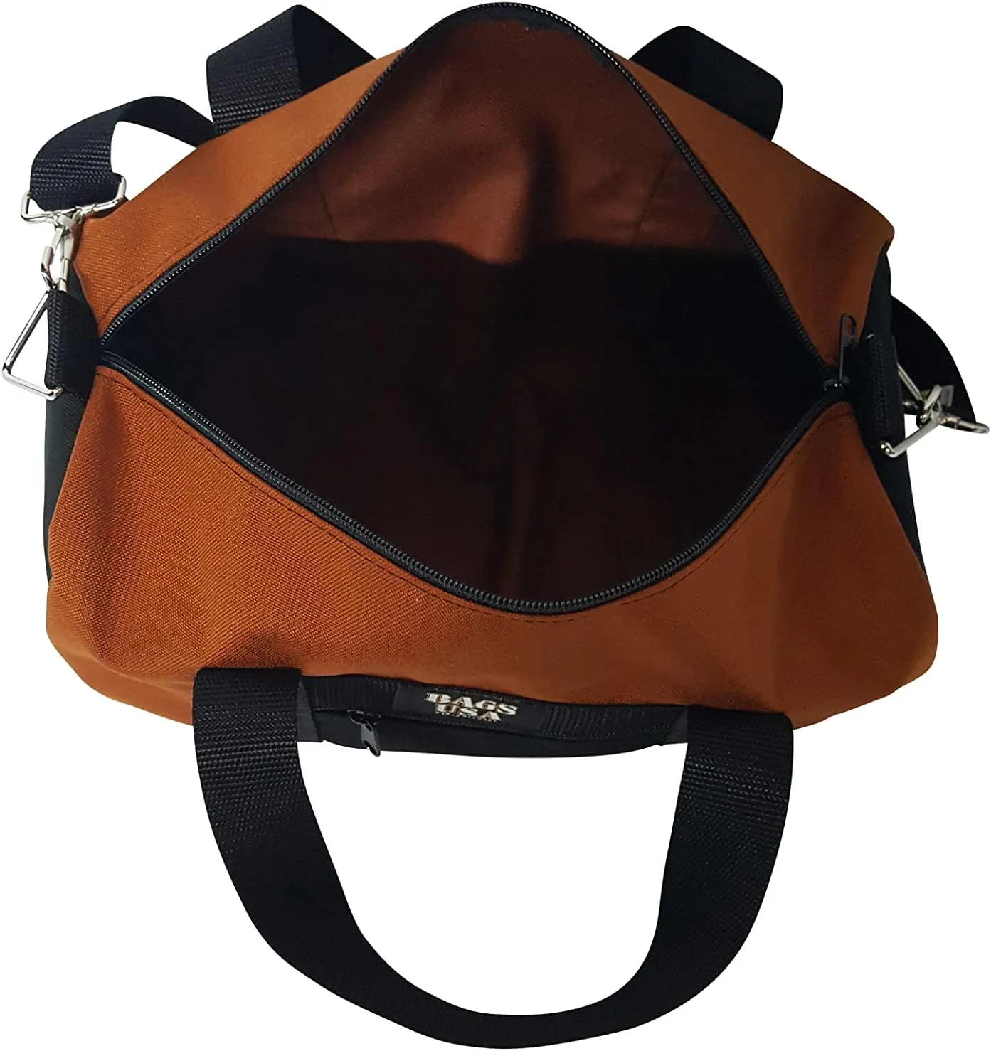 Duffle Bag Or Gym Bag With Front Pocket For Keys, Id, Made In USA. (Clay/black)