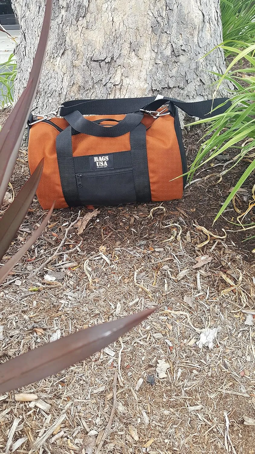 Duffle Bag Or Gym Bag With Front Pocket For Keys, Id, Made In USA. (Clay/black)