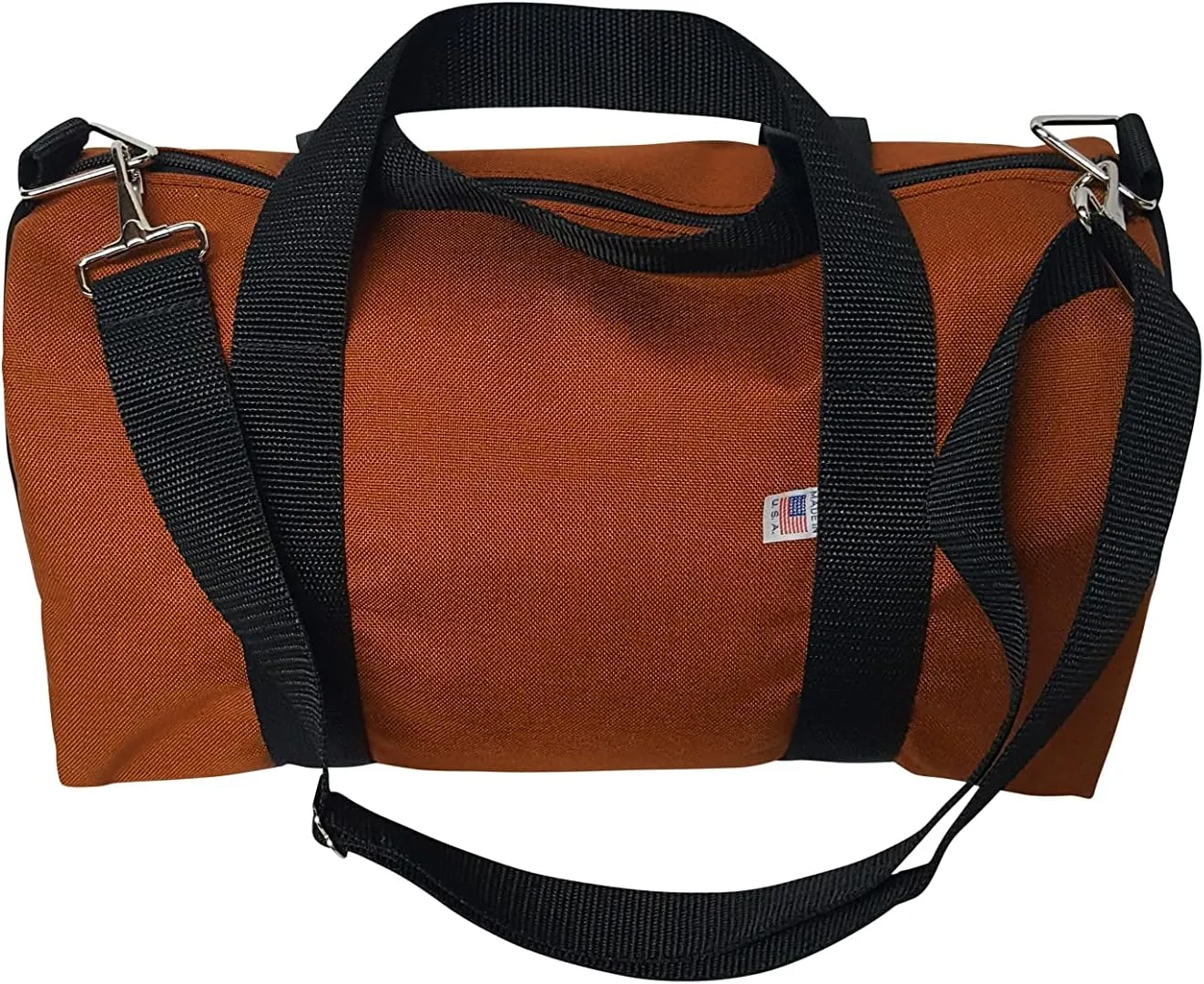 Duffle Bag Or Gym Bag With Front Pocket For Keys, Id, Made In USA. (Clay/black)