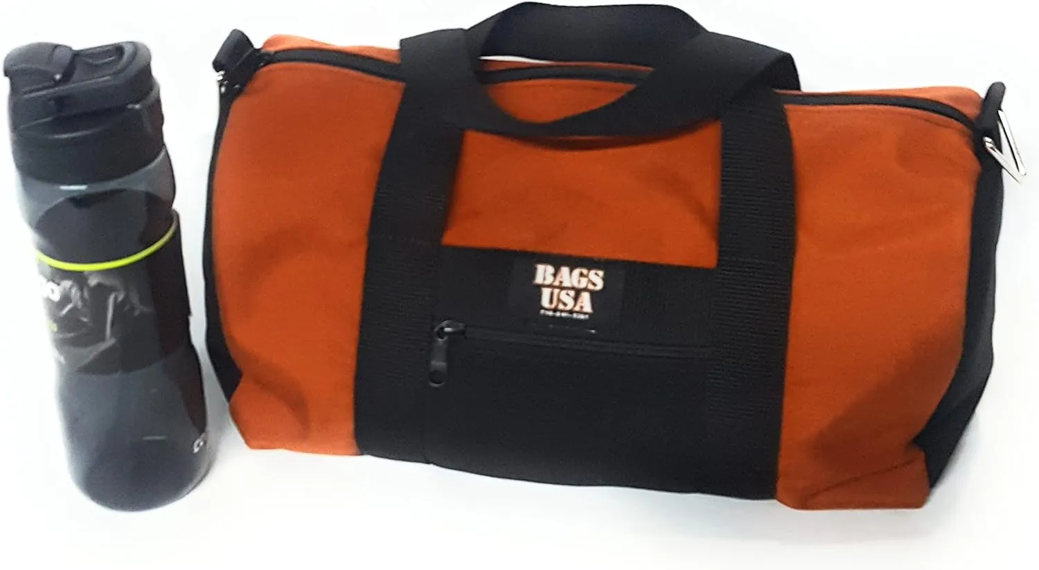 Duffle Bag Or Gym Bag With Front Pocket For Keys, Id, Made In USA. (Clay/black)