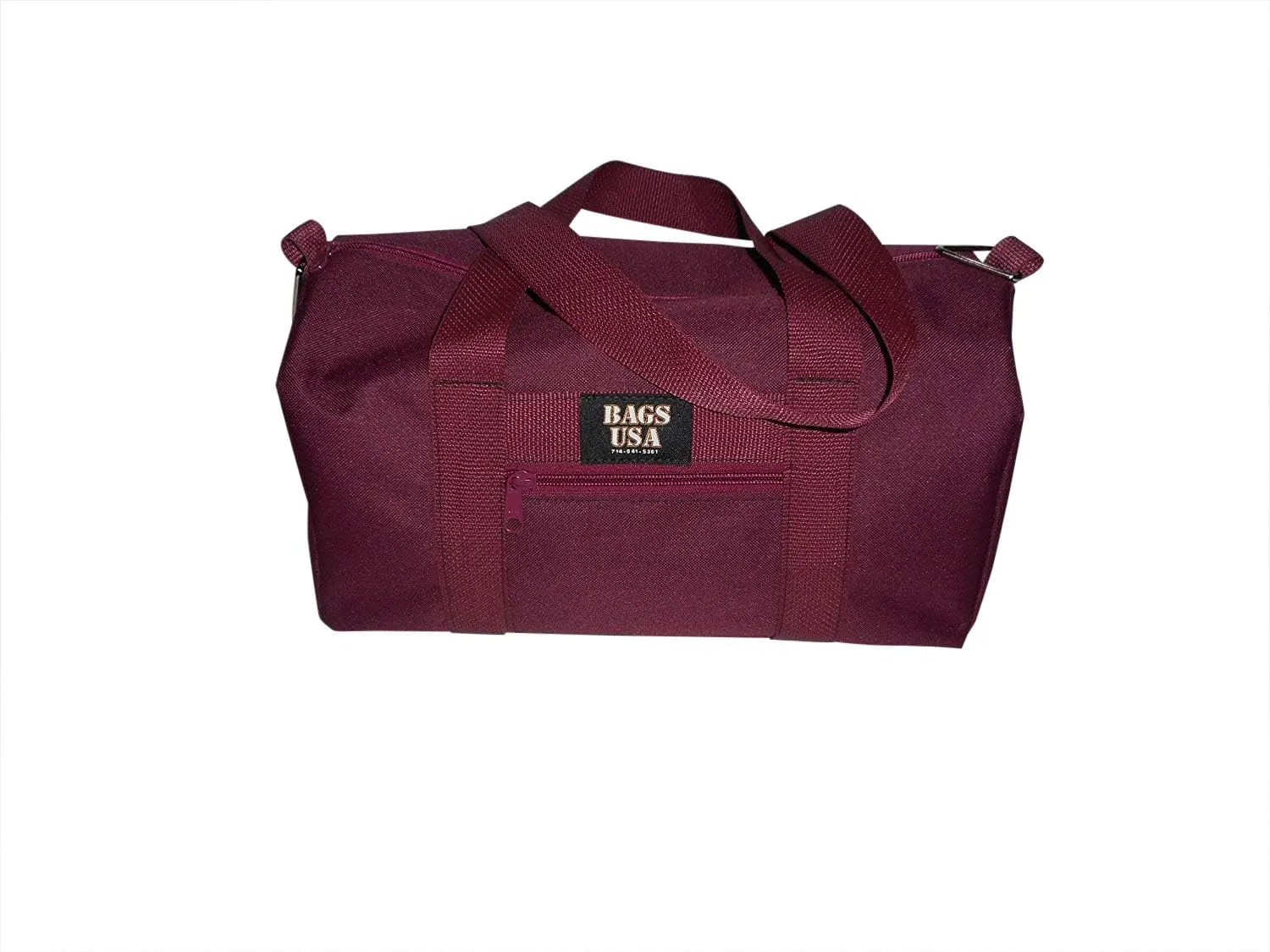 Duffle bag or gym bag with front pocket Holds Id Or Cellphone Made In USA.. (Maroon)